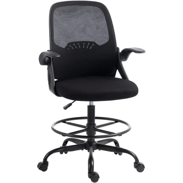 MIVRAY Bureaustoel 57 tot 77 cm - Verstelbare Zithoogte en Lendensteun - Voor Kantoor en Atelier - Polyester en Gaas - Zwart