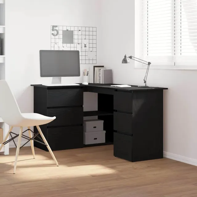 vidaXL Bureau Zwart Eiken Bewerkt hout 145 x 100 x 76 cm, foto 2