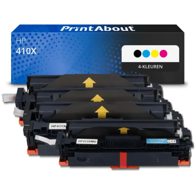 PrintAbout huismerk Toner 410X (CF410X) 4-kleuren Multipack Hoge capaciteit Geschikt voor HP