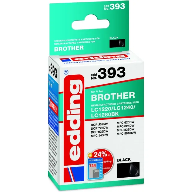 Edding Inktcartridge vervangt Brother LC-1240BK Compatibel Zwart EDD-393 18-393