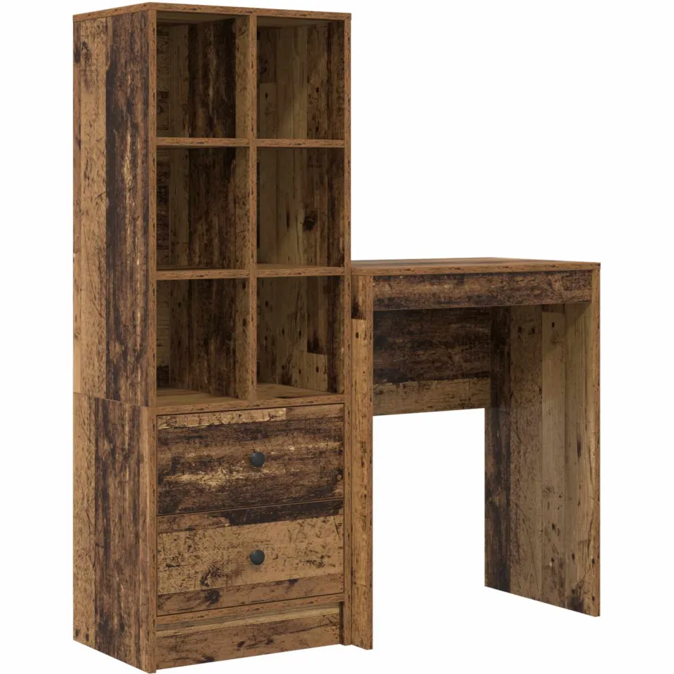 vidaXL Bureau Oudhout 105,5 x 34 x 127 cm 2 st bruin, foto 3
