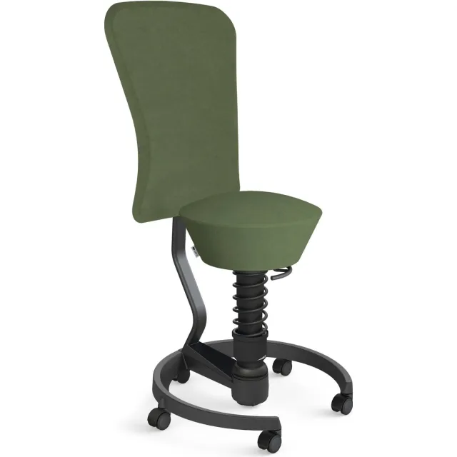 AERIS SWOPPER with backrest footring with castors (soft floor), black spring strut type: standard, black, spring black seat cover: microfibre Comfort (Gabriel), green backrest pole: black, backrest cover: microfibre Comfort (Gabriel), green groen - harde wielen