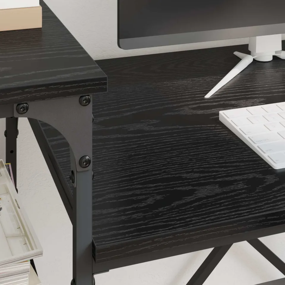 vidaXL Bureau Zwart Eiken Bewerkt hout 135 x 50 x 90 cm, foto 4