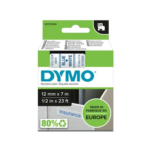 Labeltape dymo labelmanager d1 polyester 12mm Blauw op wit, foto 2