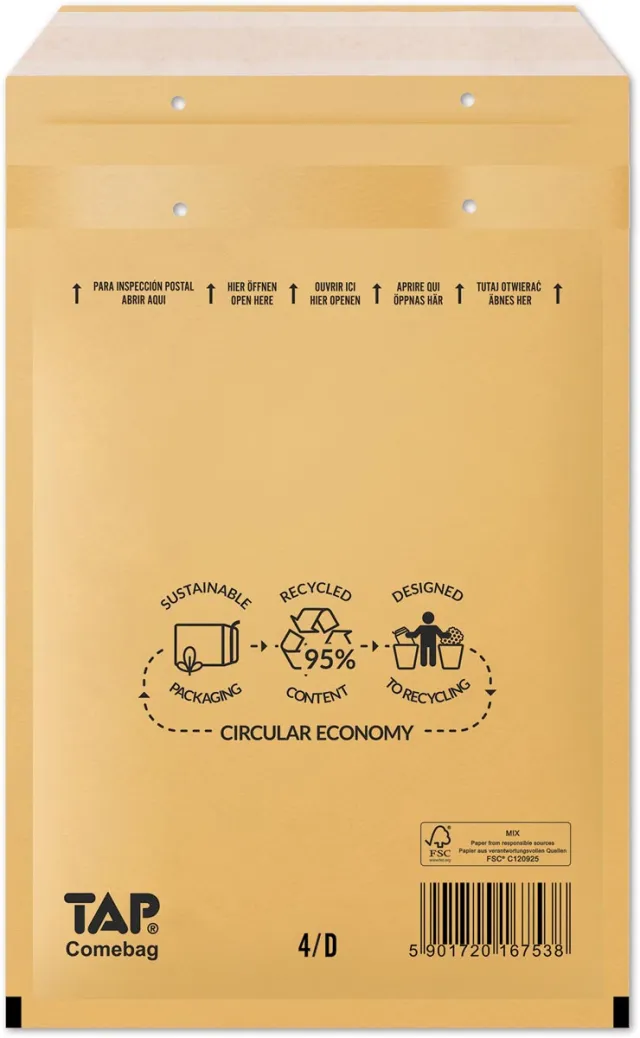 Jiffy Comebag luchtkussenenveloppen, ft 180 x 265 mm, met stripsluiting, bruin, doos van 100 stuks