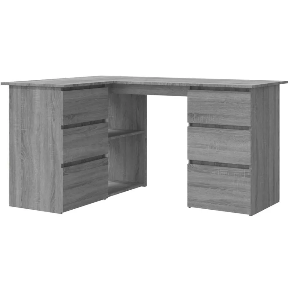 vidaXL Hoekbureau 145x100x76 cm bewerkt hout grijs sonoma eikenkleurig, foto 3