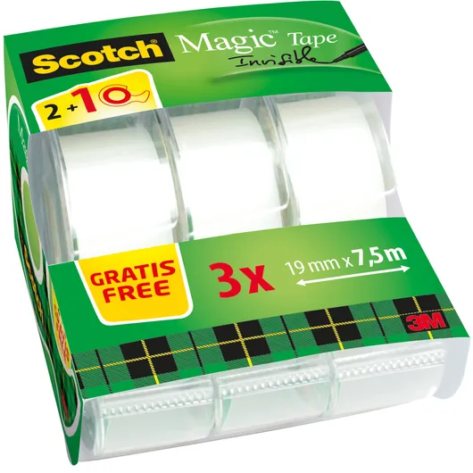 Scotch Plakband Scotch Magic 810 19mmx7.5m onzichtbaar mat 2+1 gratis + handdispenser