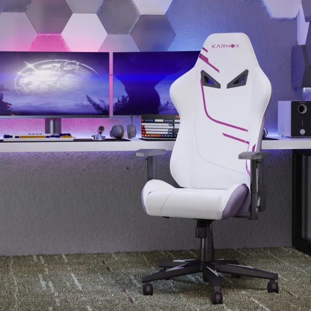 WUVRIE Ergonomische gamingstoel 54,5x50x132 cm - Verstelbare armleuningen en lendensteun - Wit/paars
