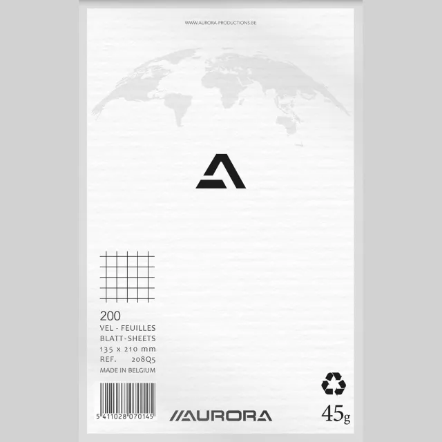 Aurora Kladblok aurora 135x210mm ruit 5x5mm 200 vel 45gr