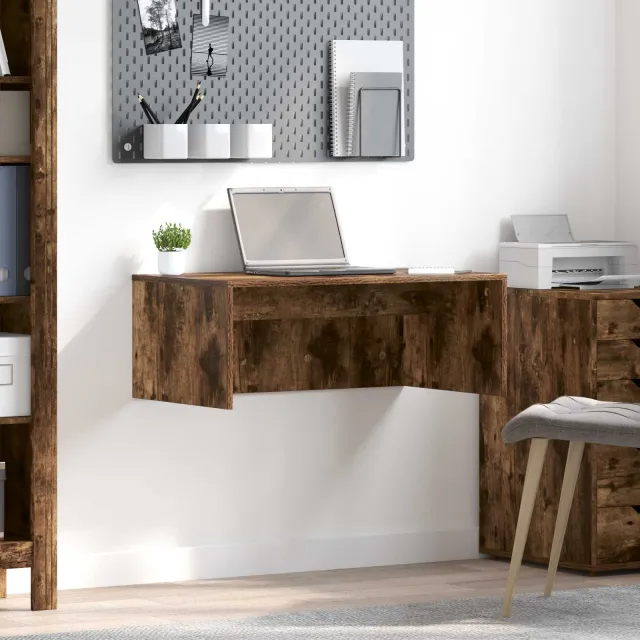 vidaXL Wandbureau Gerookt eiken 80 x 45 x 30 cm Bewerkt hout, foto 2