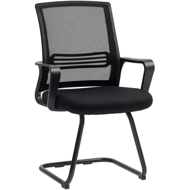 Rolipo Ergonomische Vergaderstoelen Set van 2 – Gestoffeerde Stoelen Zonder Wielen – Sledeframe – Voor Wachtkamer en Receptie – Zwart