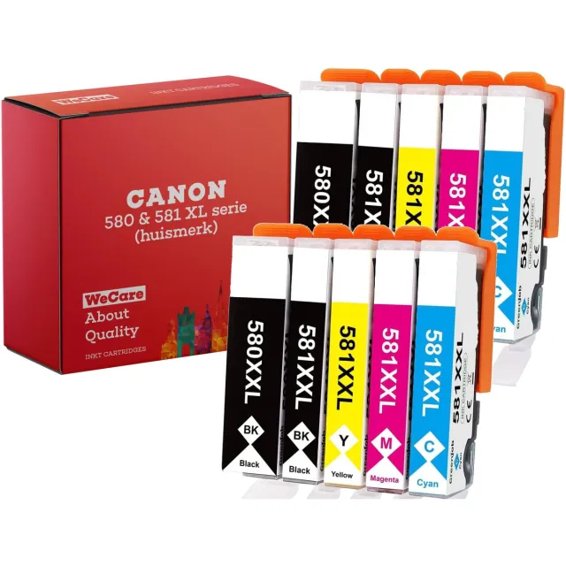 WeCare 10-pack | Geschikt voor Canon 580/581 XL inktcartridges - Geschikt voor Canon Pixma TR7550 - TR8550 - TS6150 - TS6250 - TS6300 - TS6350 - TS705 - TS8150 - TS8250 - TS9150 - TS9550 Multipack 10 cartridges | BK PBK C M Y
