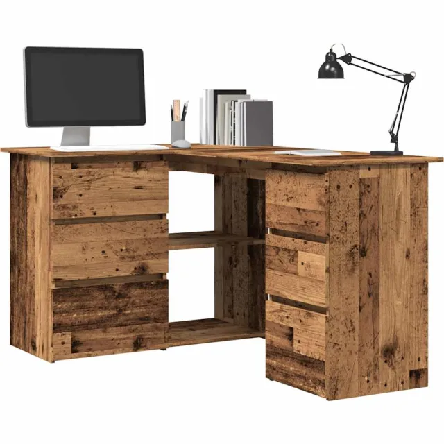 vidaXL Hoekbureau 145x100x76 cm bewerkt hout oud houtkleurig bruin, foto 2