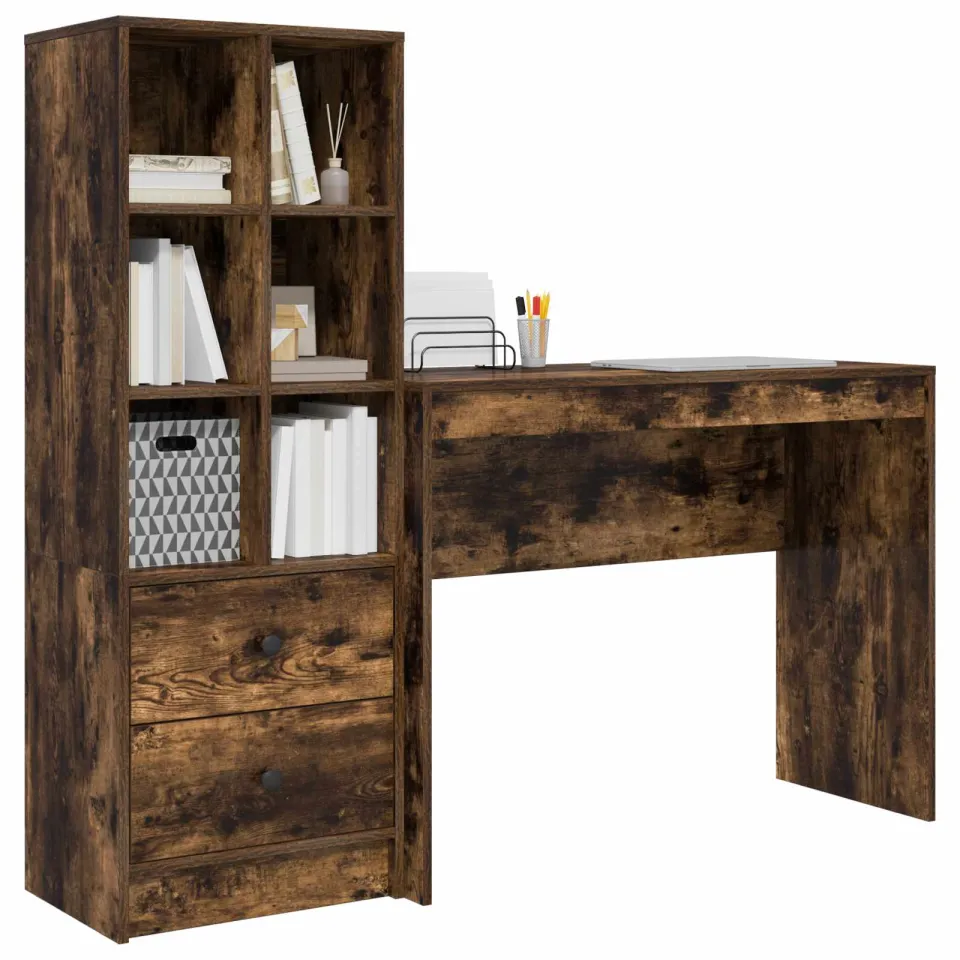 vidaXL Bureau Gerookt eiken 145,5 x 40 x 127 cm 2 st Bruin