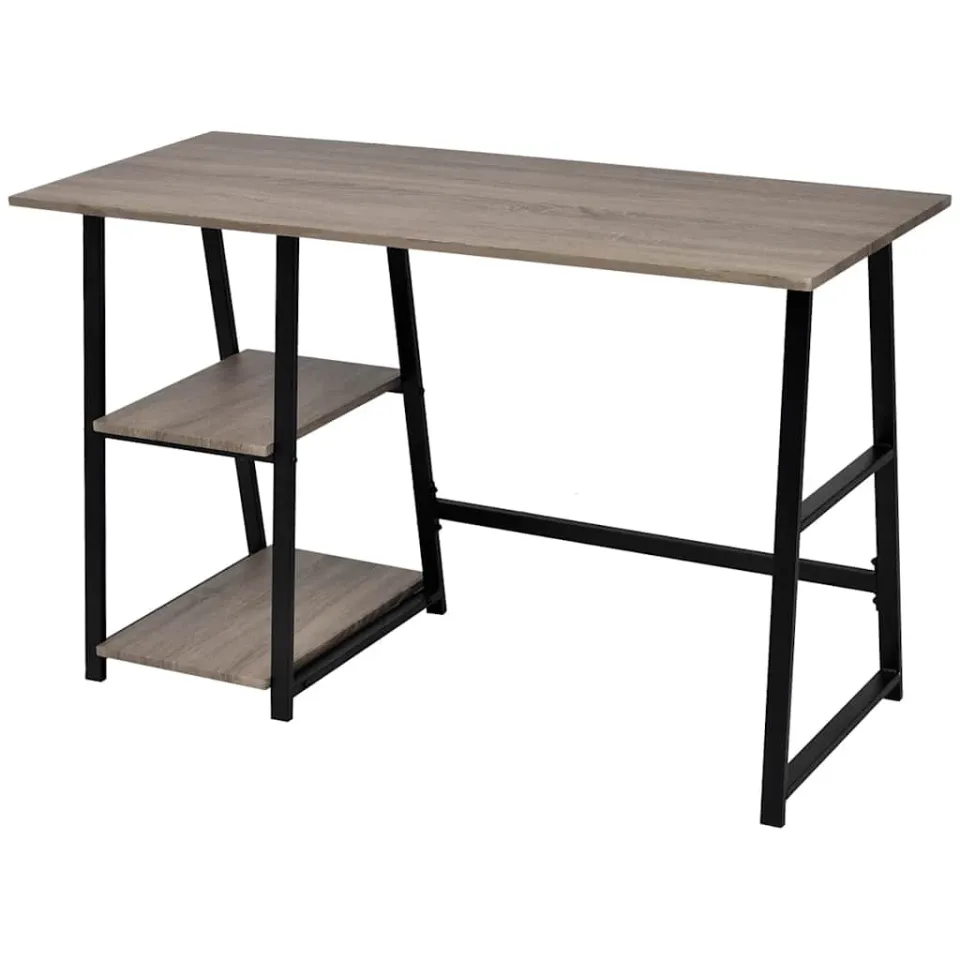 vidaXL Bureau met 2 schappen grijs en eikenkleurig, foto 3