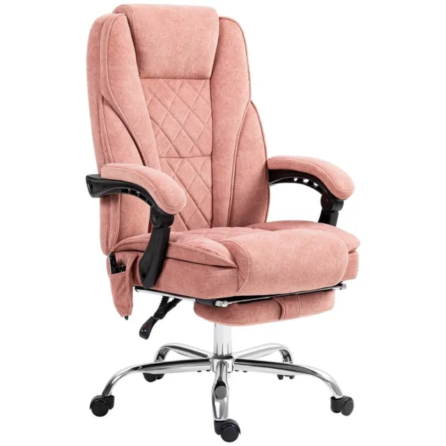 Merax Bureaustoel met Massage en Verwarming - Ergonomische Kantoorstoel met Ligfunctie en Voetsteun - Verstelbare Gamingstoel met Afstandsbediening - Roze