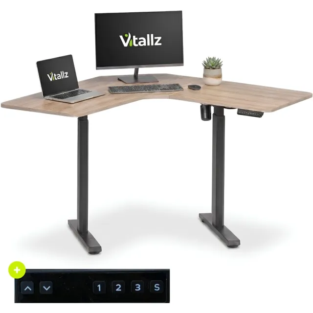Vitallz Elektrisch Verstelbaar Zit Sta Bureau – Hoekbureau met Digitaal Display – 120 x 120 cm – Zwart/Hout