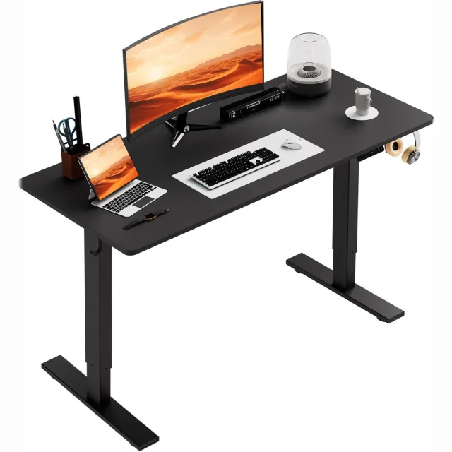 HOMAVO Zit-sta bureau 110 x 60 cm - Elektrisch in hoogte verstelbaar 70-117 cm - Anti-botsingstechnologie zwart