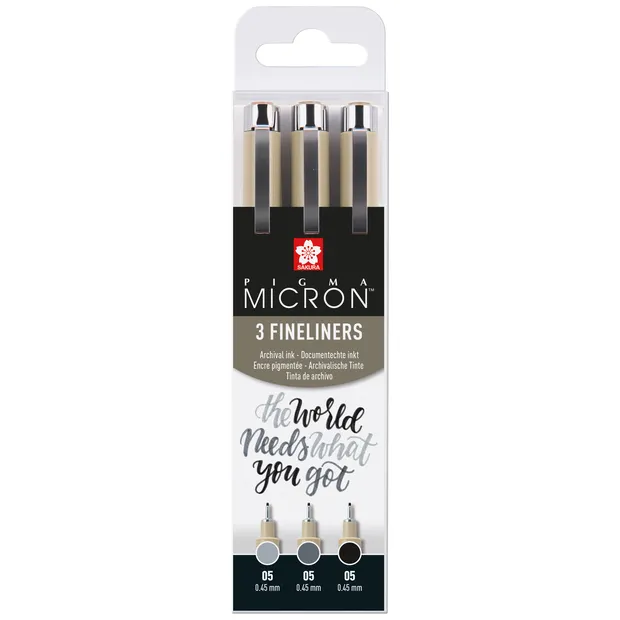 Sakura Fineliner Sakura Pigma Micron 05 set zwart & grijs 3 maten