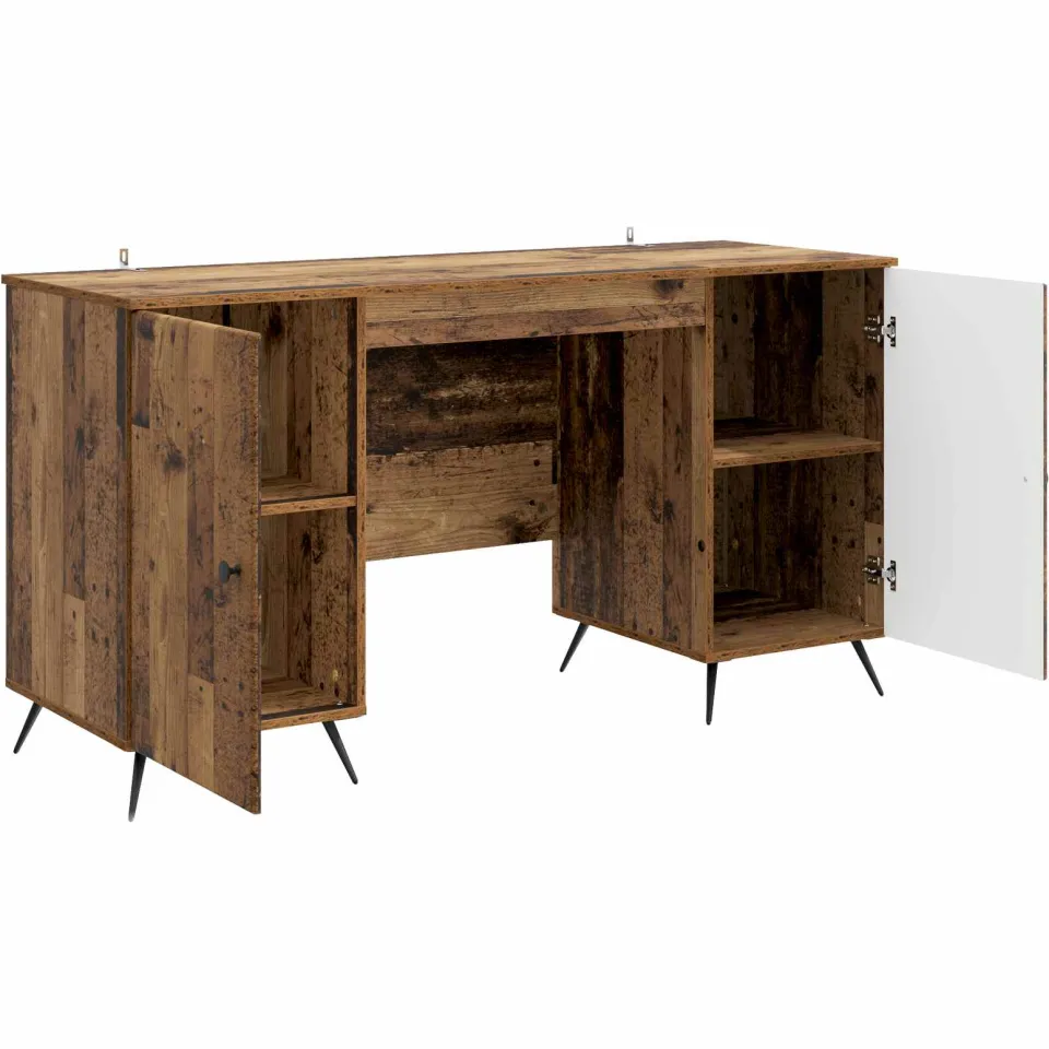 vidaXL Bureau Oud hout 142,5 x 50 x 75 cm Bewerkt hout bruin, foto 3