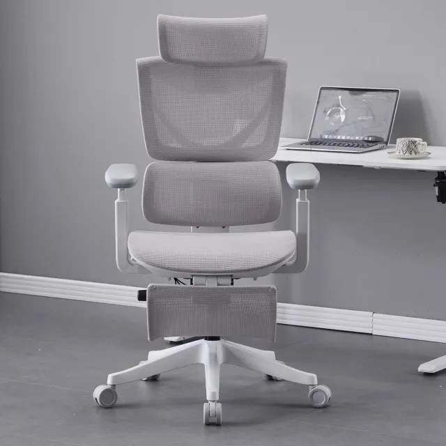 OKWISH Ergonomische Bureaustoel 110,5-134,9 Cm - Drieknopsverstelling En Kantelbare Rugleuning - Voor Thuiskantoor - Mesh - Grijs