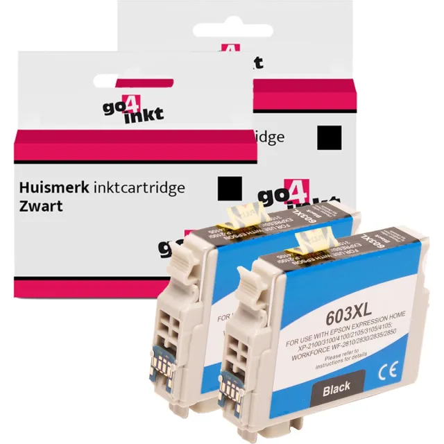 Go4inkt compatible met Epson 603(XL) twin pack inktcartridges zwart bk - 2 stuks - XP-2100 / XP-2105 / XP-3100 / XP-3105 / XP-4100 / XP-4105 / Workforce / WF-2810DWF 2x Zwart
