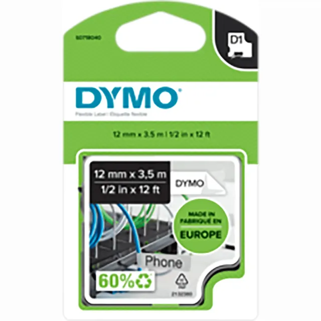 Dymo Flexible Nylon 12mm x 3,5m Zwart Wit Labels