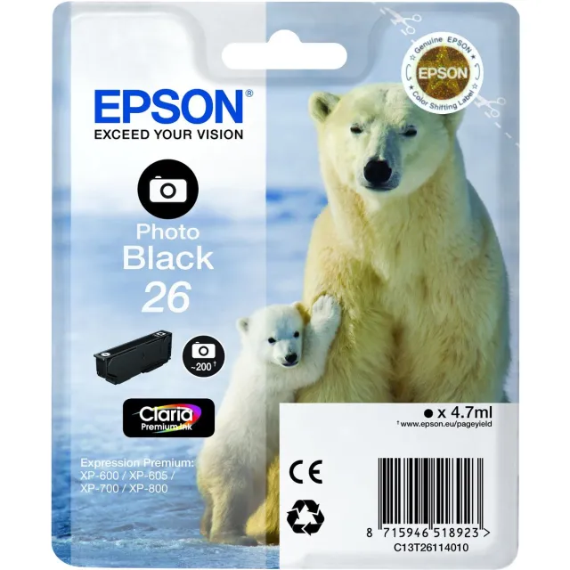 Epson 26 inktcartridge foto zwart standard capacity 4.7ml 200 photos 1-pack RF-AM blister