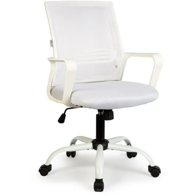 Bemada Bureaustoel Met Vaste Armleuningen – Ergonomische Draaistoel Met Gaslift En Vlindermechanisme – Mesh Rugleuning Met Gestoffeerde Zitting – Max. 150 Kg – Wit [BMD1119A] Meerkleurig