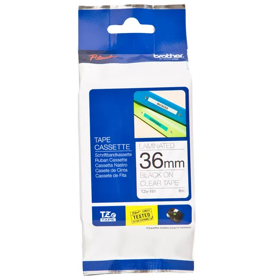 Brother Labeltape Brother P-touch TZe-161 standaard 36mm zwart op transparant
