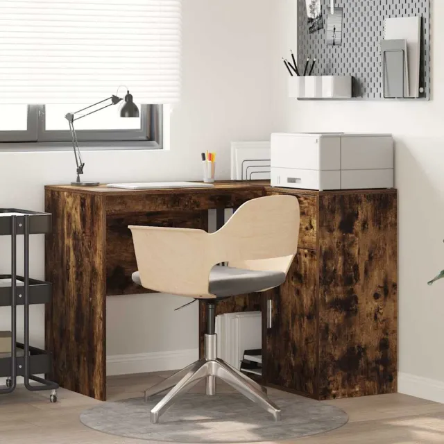 vidaXL Hoekbureau met lade met plank Gerookt eiken 102 x 88 x 75 cm, foto 2