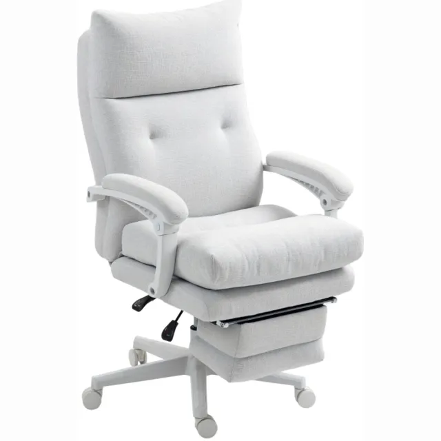 REDOM Bureaustoel - Ergonomische lendensteun - Hoge rugleuning - Voetsteun - 160° kantelbaar - Draaibaar met wielen - Stof - Crèmewit - 68 x 70 x 114-122 cm
