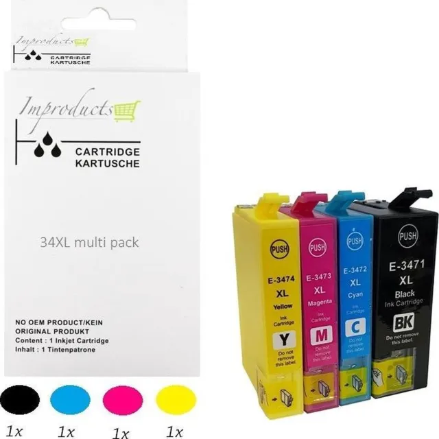 Improducts Inkt cartridges - Alternatief Epson 34 XL 34XL T3471 set Multicolor - Zwart, Cyaan, Magenta, Geel