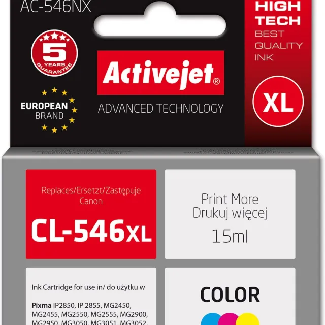ActiveJet AC-546NX printerinkt voor Canon, vervanging Canon CL-546XL; Supreme; 15 ml; kleur, cyaan, magenta, geel Cyaan;Magenta;Geel