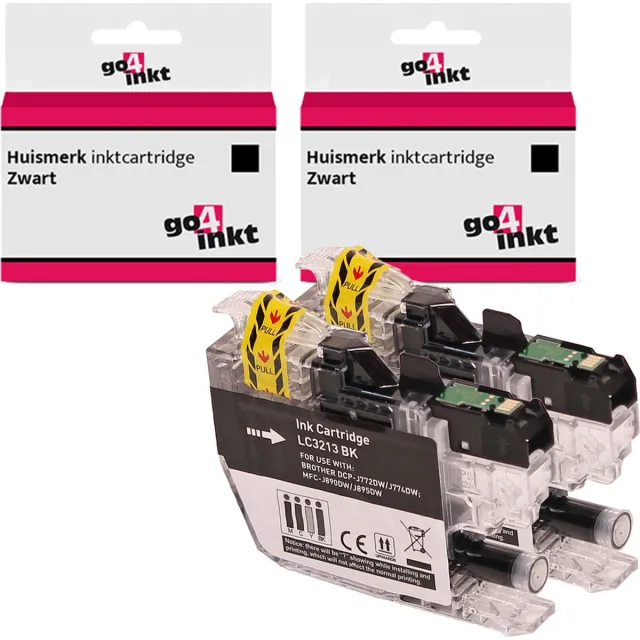 Go4inkt compatible met Brother LC-3213 twin pack inkt cartridges zwart bk - 2 stuks 2x Zwart
