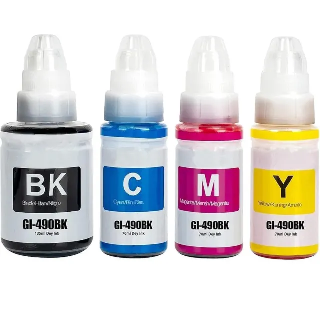 Inktkenners Navulinkt Geschikt voor Canon GI-490/GI-590 | Multipack van 4 stuks Geschikt voor Canon Pixma G1410 - G1411 - G2400 - G2410 - G3400 - G3411 - G3415 - G4400 - G4411 zwart en kleur
