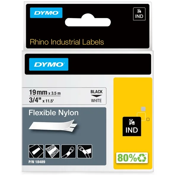 Dymo Labeltape Dymo Rhino industrieel nylon 19mm zwart op wit