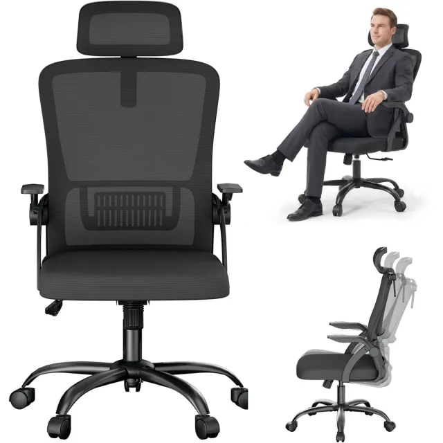 ACXIN Ergonomische Bureaustoel - 4D Hoofdsteun - 105° Kantelfunctie - Mesh Rugleuning - 120 kg Belastbare Draaistoel - Flip-up Armleuningen - In Hoogte Verstelbaar - Home Office en Kantoor - Zwart