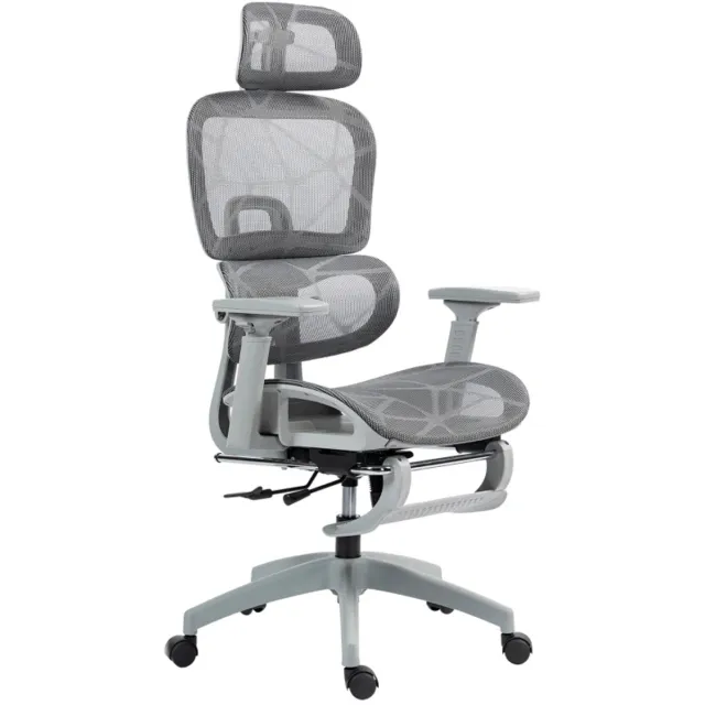 ZYLARO Ergonomische Bureaustoel met Mesh-bekleding - 135° Kantelbare Rugleuning - Verstelbaar - Verplaatsbaar - met Armleuningen & Hoofdsteun - Kantoorstoel - Gamestoel - Volwassenen Stoel - Computerstoel - Grijs