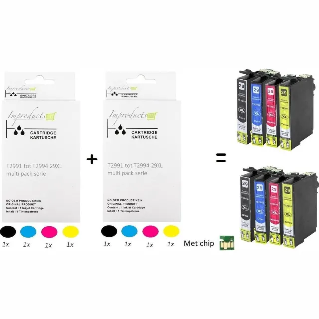 Improducts Inkt cartridges - Alternatief Epson 29XL / 29 XL 8 stuks Multicolor - Zwart (2x), Cyaan (2x), Magenta (2x), Geel (2x)