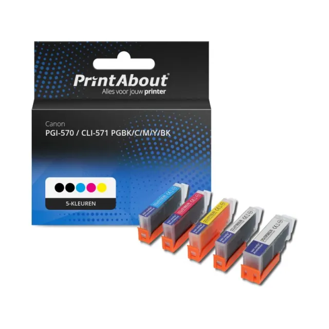 PrintAbout huismerk Inktcartridge PGI-570 / CLI-571 PGBK/C/M/Y/BK 5-kleuren Multipack Geschikt voor Canon