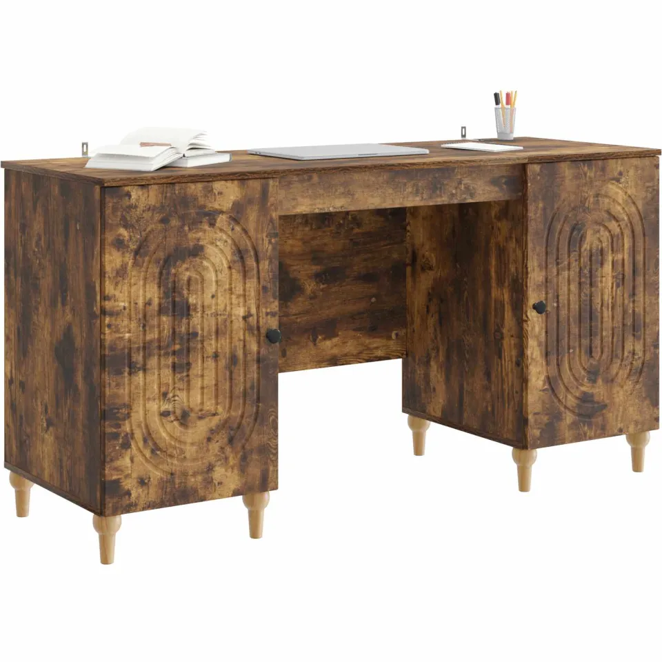 vidaXL Bureau Gerookt eiken 142,5 x 50 x 75 cm Bewerkt hout Bruin