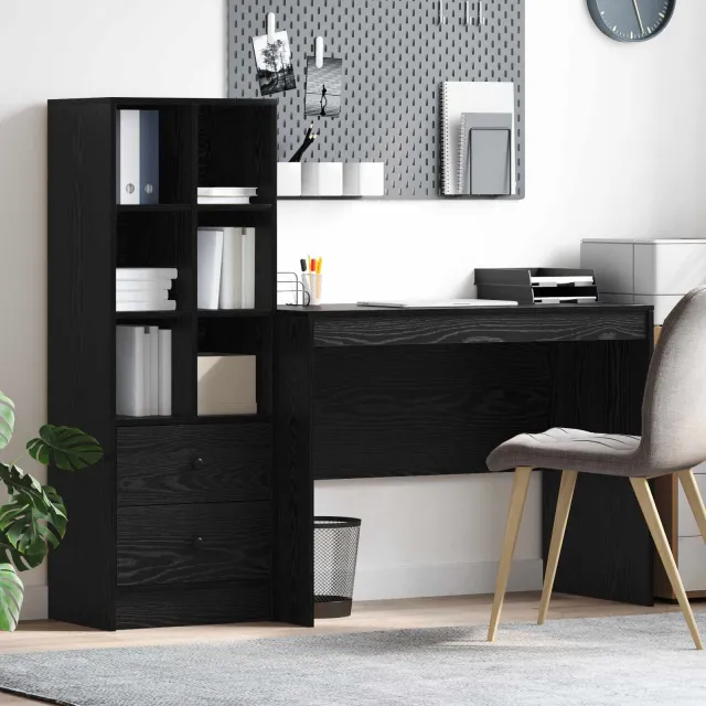 vidaXL Bureau Zwart Eiken 145.5 x 50 x 127 cm 2 st, foto 2
