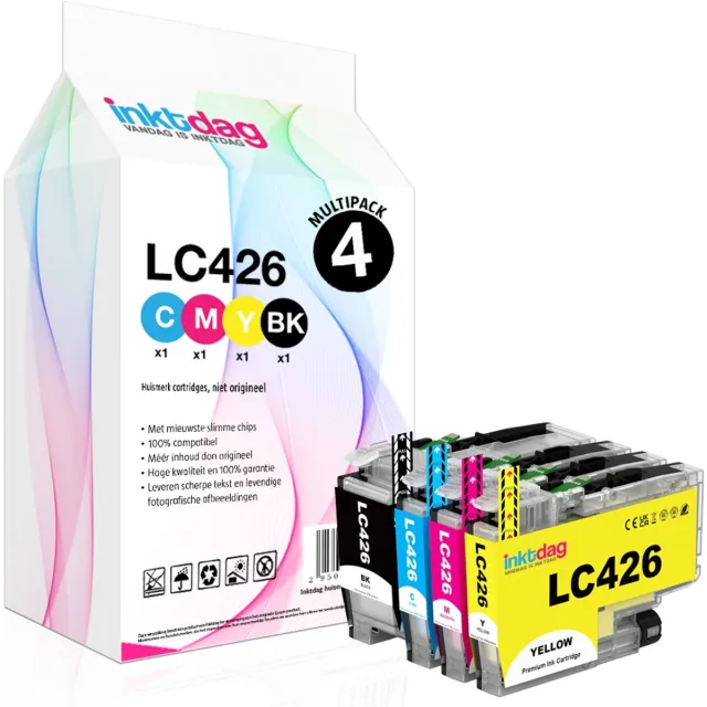 inktdag Cartridges Compatible with Cartridges Brother LC426 LC426XL LC-426XL Multipack for Brother MFC-J4340DW MFC-J4540DW MFC-J4540DWXL (Pack of 4) 1 X Zwart