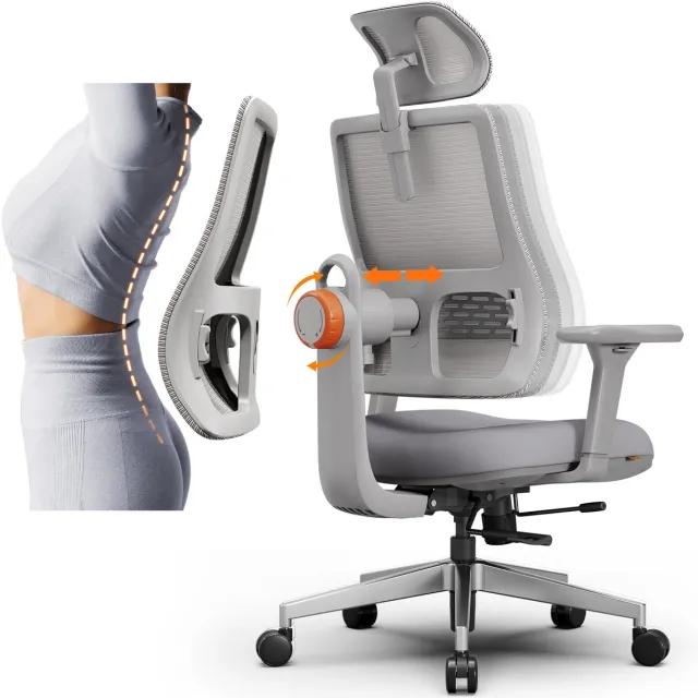 Newtral MagicH003 Ergonomische Bureaustoel met Hoofdsteun - 3D-verstelbare Armleuningen- Adaptieve Lendensteun- 96°-126° Kantelfunctie - Verstelling van de zitdiepte - Grijs