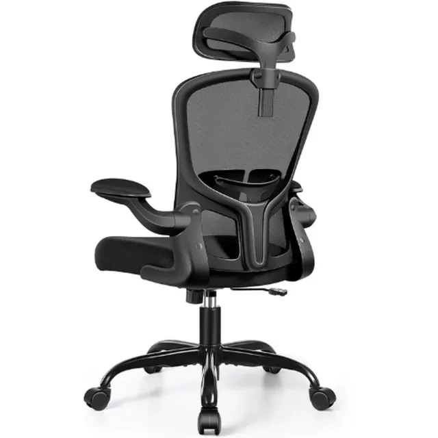 Thuys Bureaustoel – Computerstoel – 3D – Hoofdsteun En Inklapbare Armleuningen – Tot 100 Kg – Zwart