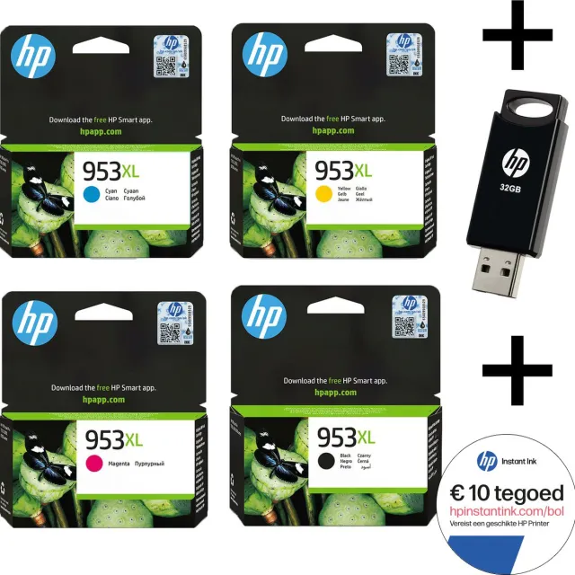 HP 953 XL Multi Bundel - Inktcartridge - Origineel - Inclusief 32 GB USB Stick & Instant Ink tegoed Zwart