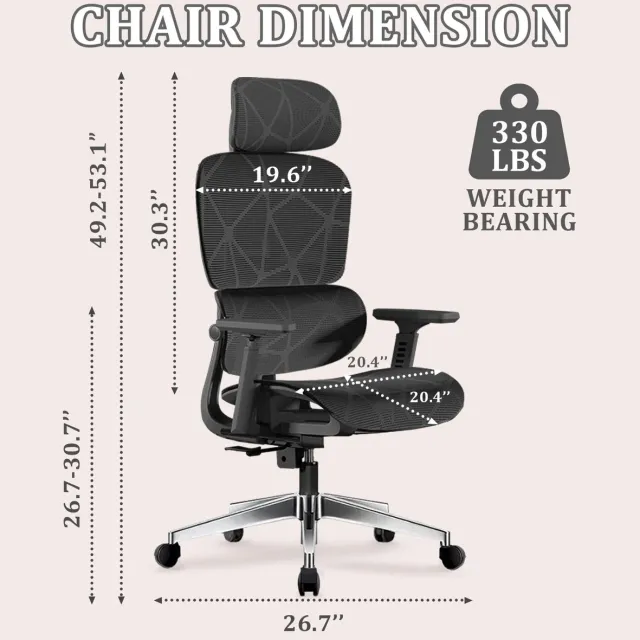 Turold Bureaustoel - Gaming Stoel - Ergonomische Bureaustoel - Kantoorstoel - Mesh, Verstelbaar, Hoofdsteun, Wiegfunctie, Grijs