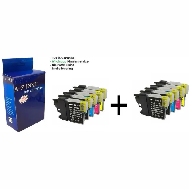 AtotZinkt Huismerk Premium Compatibel voor Brother LC980 LC1100 BK/C/M/Y - 10 x waarvan 4x zwart, 2 x cyaan, 2x magenta en 2 keer gee - MFC-J615W, DCP-585CW,DCP-J715W,MFC-490CW,MFC-5895CW,MFC-6490CW,MFC-5490CN,MFC-990CW,MFC-6890CDW,DCP-6690CW Multipack