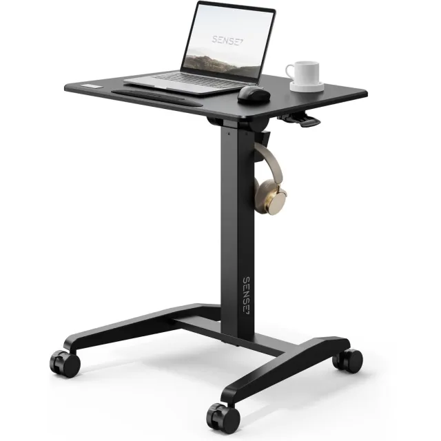 SENSE7 Mobiel bureau - 70cm x 52cm - Bureau op wielen - Kantelbaar tafelblad - Hoogte verstelbaar - Groot werkgebied - Modern en minimalistisch - Zwart